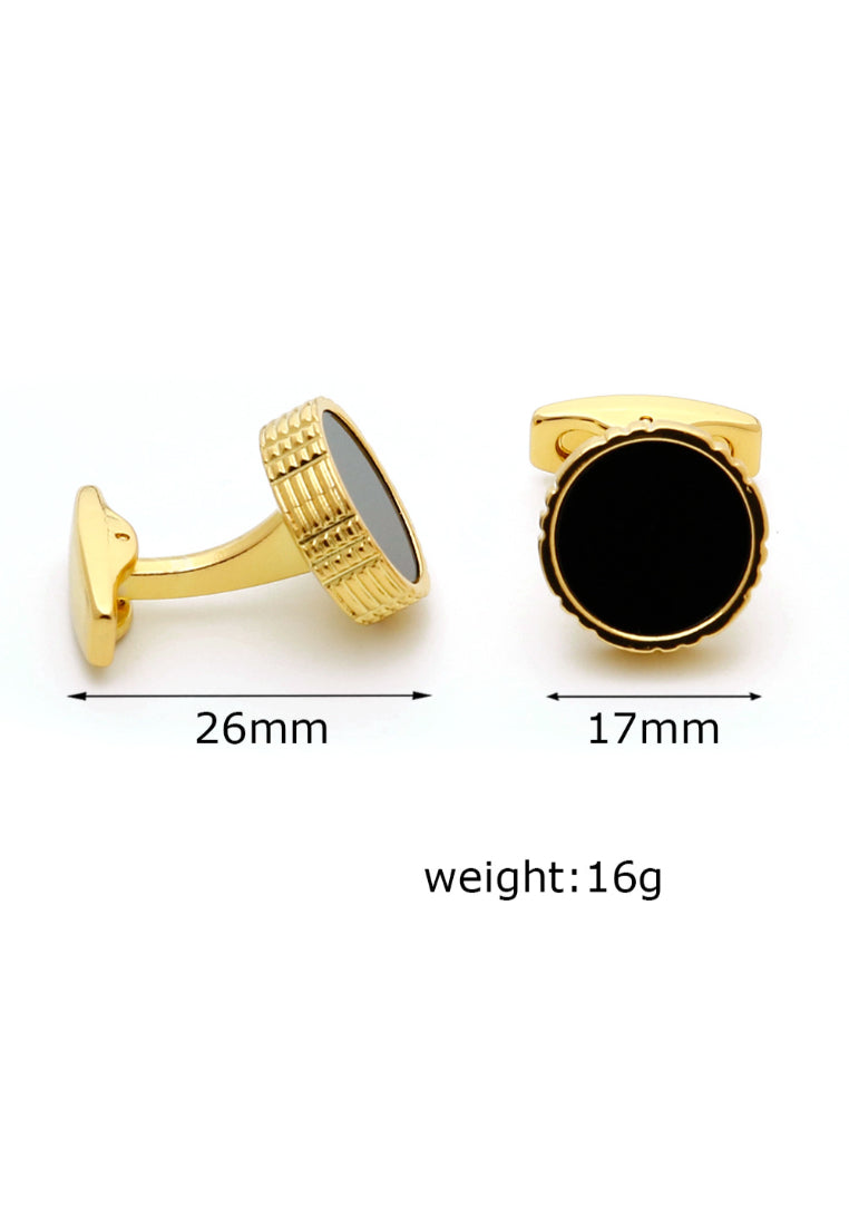 Men's Cufflinks Simple Gold Classic Round Black Face French Shirt Accessories Pair