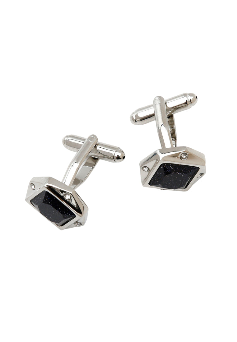 Men's Cufflinks High Quality Light Luxury Blue Sandstone Rhinestone Silver Round Accessories Pair