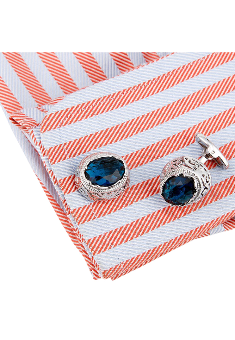 Men's Cufflinks High Quality Light Luxury Blue Zircon Oval Shirt Cuff Button