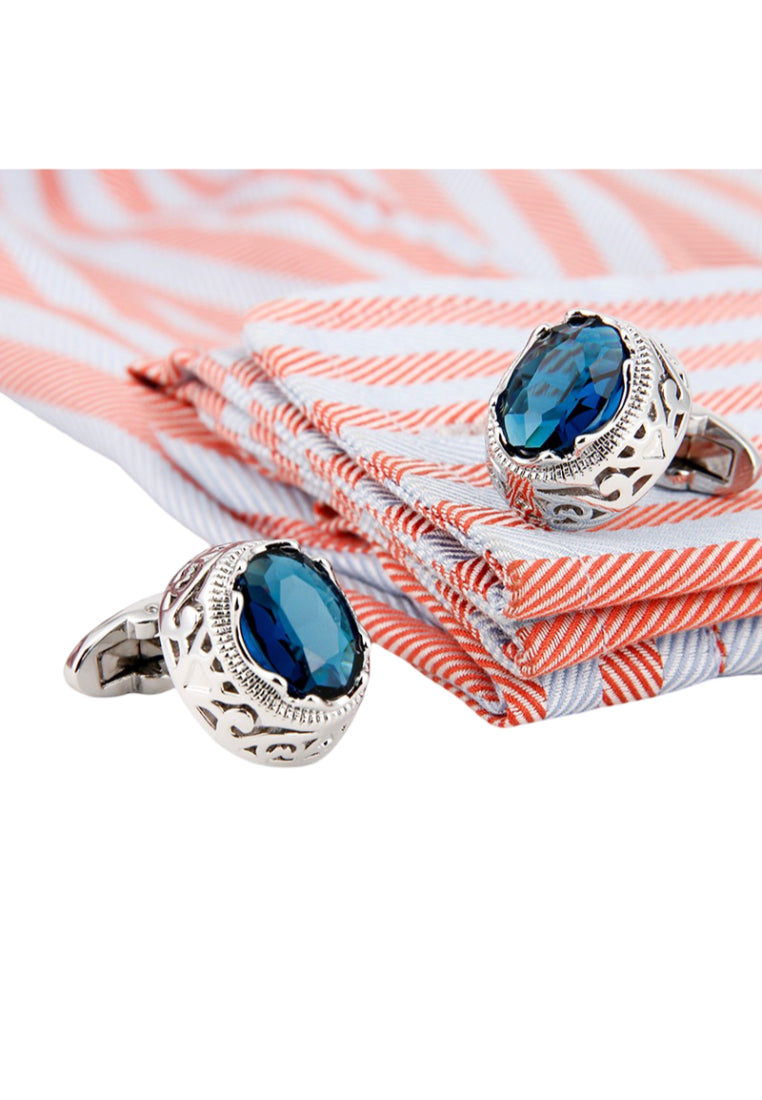 Men's Cufflinks High Quality Light Luxury Blue Zircon Oval Shirt Cuff Button