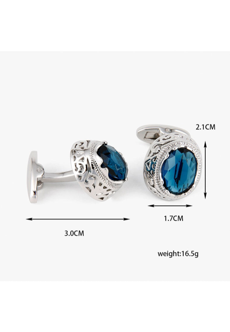 Men's Cufflinks High Quality Light Luxury Blue Zircon Oval Shirt Cuff Button
