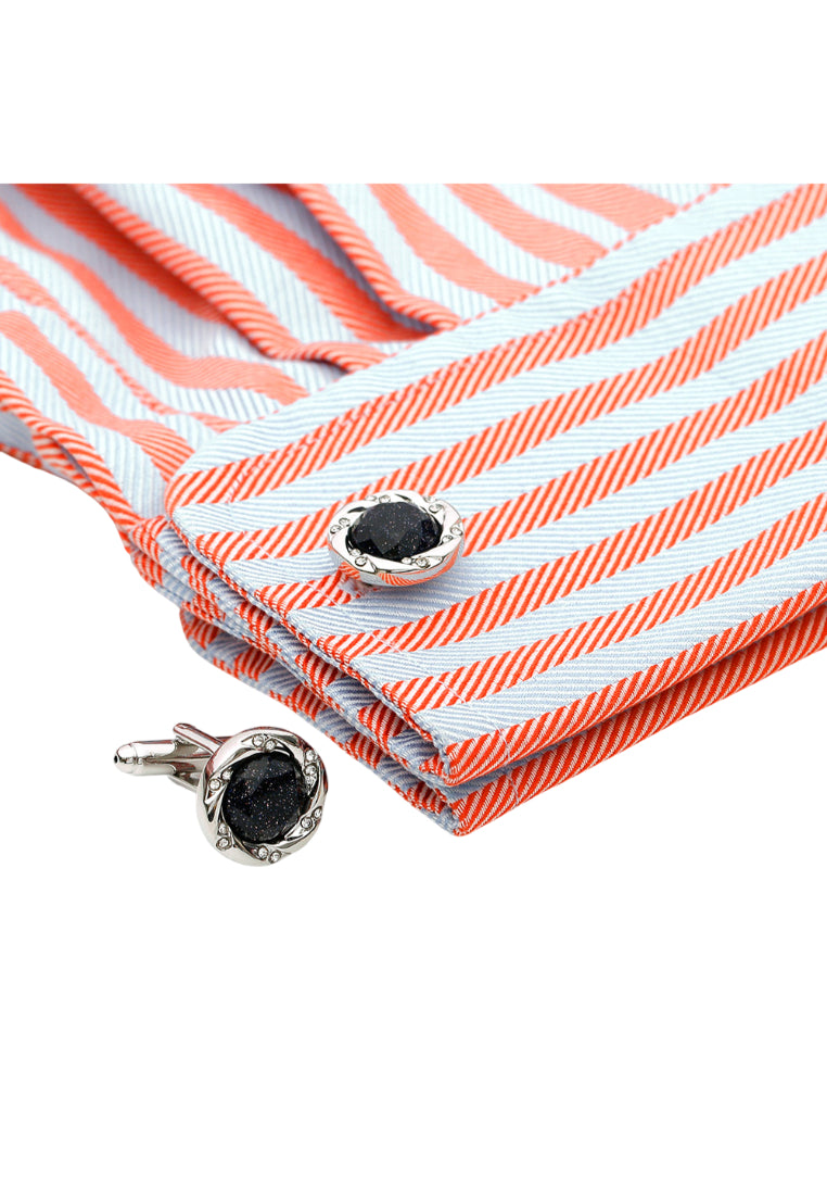 Men's Cufflinks, French Light Luxury, Blue Sandstone Rhinestone Silver Round Cuff Nail Buttons