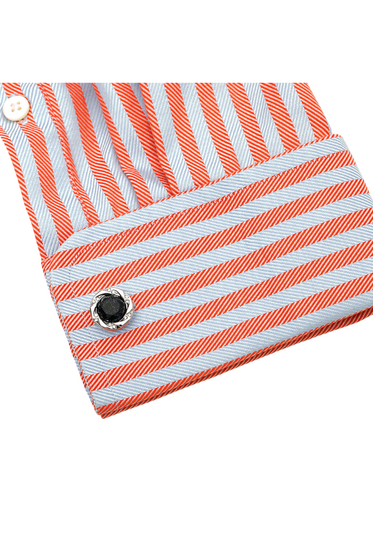 Men's Cufflinks, French Light Luxury, Blue Sandstone Rhinestone Silver Round Cuff Nail Buttons