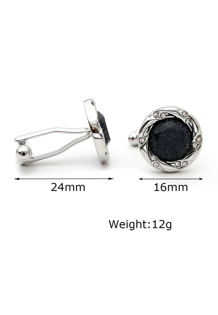 Men's Cufflinks, French Light Luxury, Blue Sandstone Rhinestone Silver Round Cuff Nail Buttons