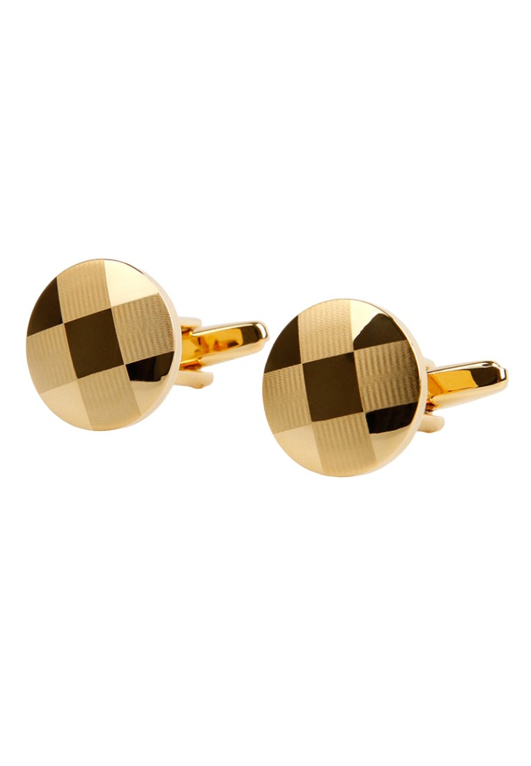 Men's Cufflinks Laser Tic-Tac-Toe Pattern Round Gold Shirt Sleeve Nail