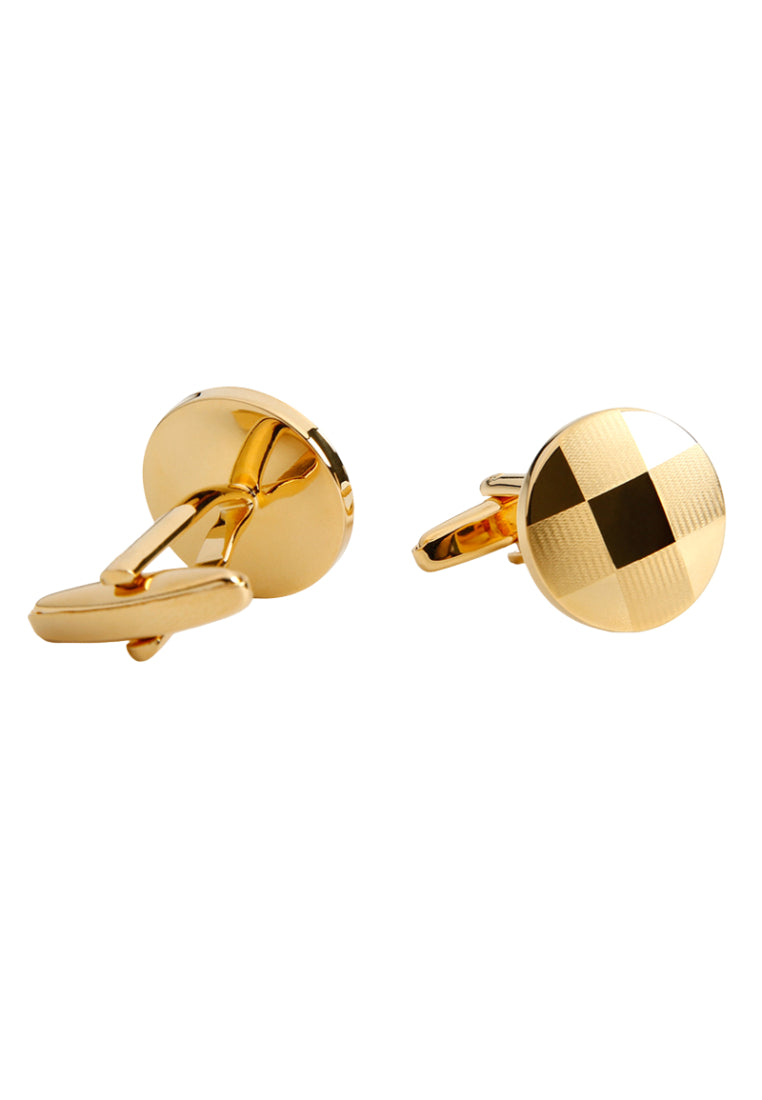 Men's Cufflinks Laser Tic-Tac-Toe Pattern Round Gold Shirt Sleeve Nail