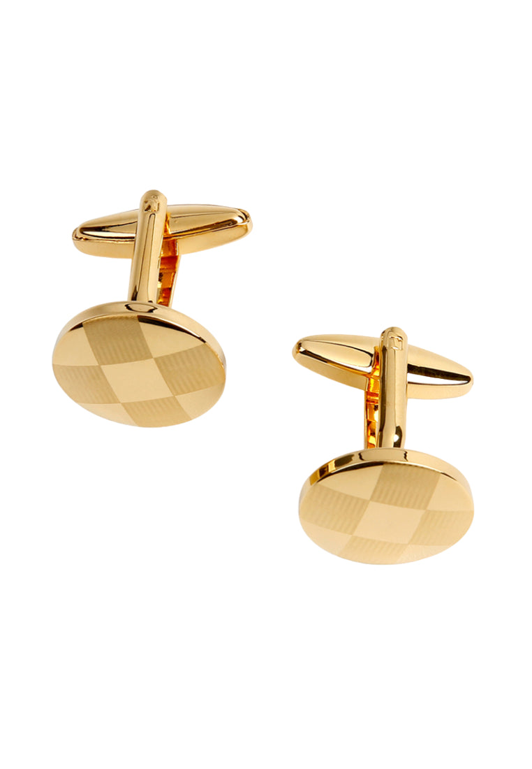 Men's Cufflinks Laser Tic-Tac-Toe Pattern Round Gold Shirt Sleeve Nail