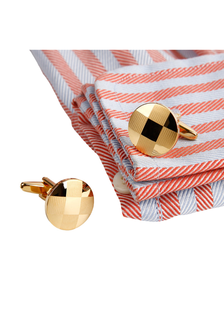 Men's Cufflinks Laser Tic-Tac-Toe Pattern Round Gold Shirt Sleeve Nail