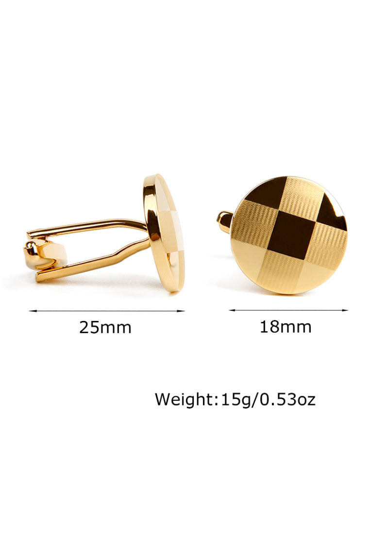 Men's Cufflinks Laser Tic-Tac-Toe Pattern Round Gold Shirt Sleeve Nail