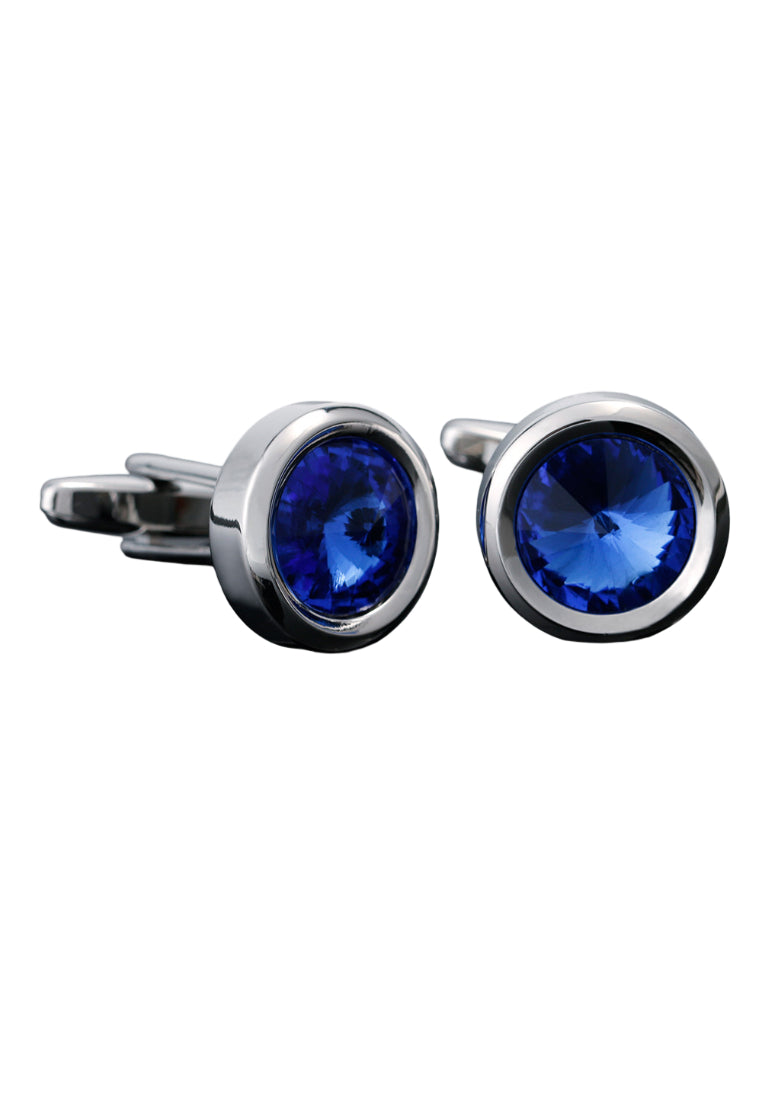 Men's Cufflinks French Simple Temperament Light Luxury Blue Crystal Round Shirt Jewelry Pair