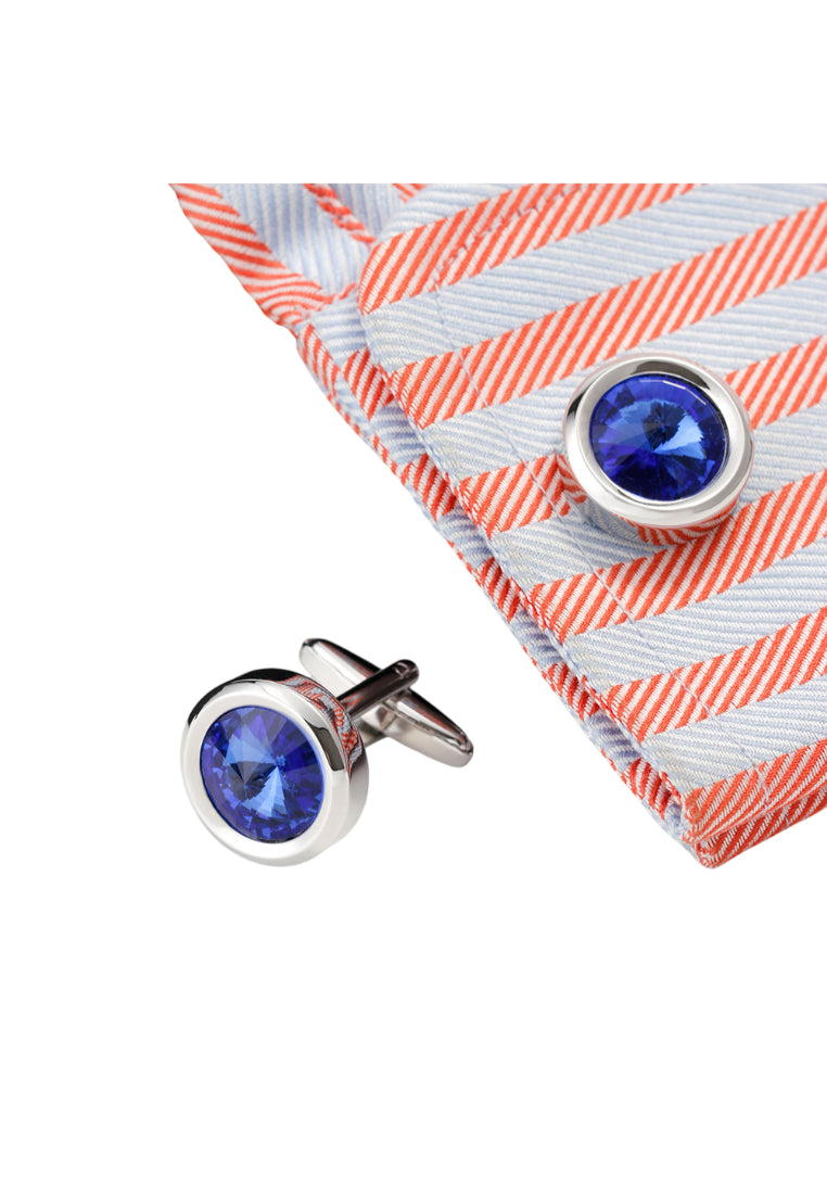 Men's Cufflinks French Simple Temperament Light Luxury Blue Crystal Round Shirt Jewelry Pair