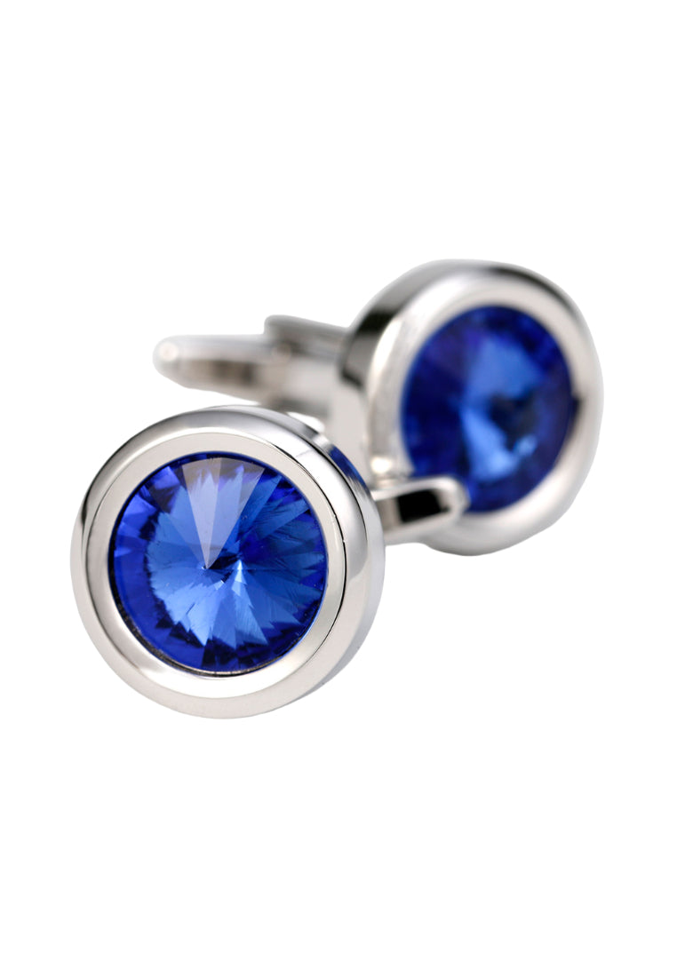 Men's Cufflinks French Simple Temperament Light Luxury Blue Crystal Round Shirt Jewelry Pair