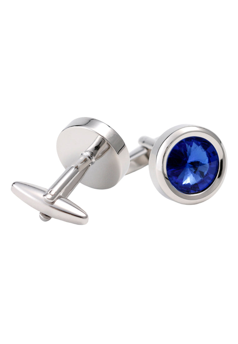 Men's Cufflinks French Simple Temperament Light Luxury Blue Crystal Round Shirt Jewelry Pair