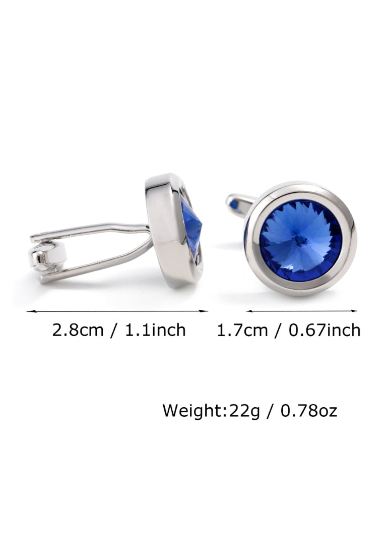 Men's Cufflinks French Simple Temperament Light Luxury Blue Crystal Round Shirt Jewelry Pair