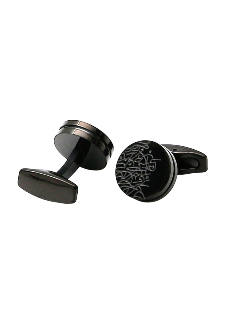 Men's Cufflinks Exquisite Pattern Stainless Steel Round Black Shirt Sleeve Nail