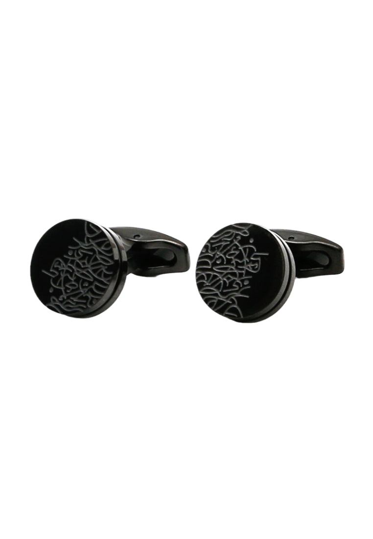 Men's Cufflinks Exquisite Pattern Stainless Steel Round Black Shirt Sleeve Nail
