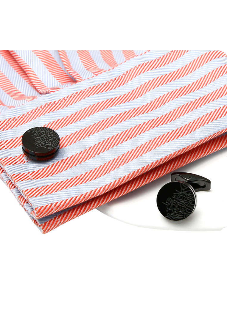 Men's Cufflinks Exquisite Pattern Stainless Steel Round Black Shirt Sleeve Nail