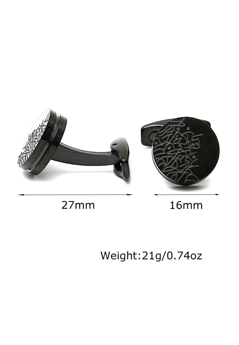 Men's Cufflinks Exquisite Pattern Stainless Steel Round Black Shirt Sleeve Nail