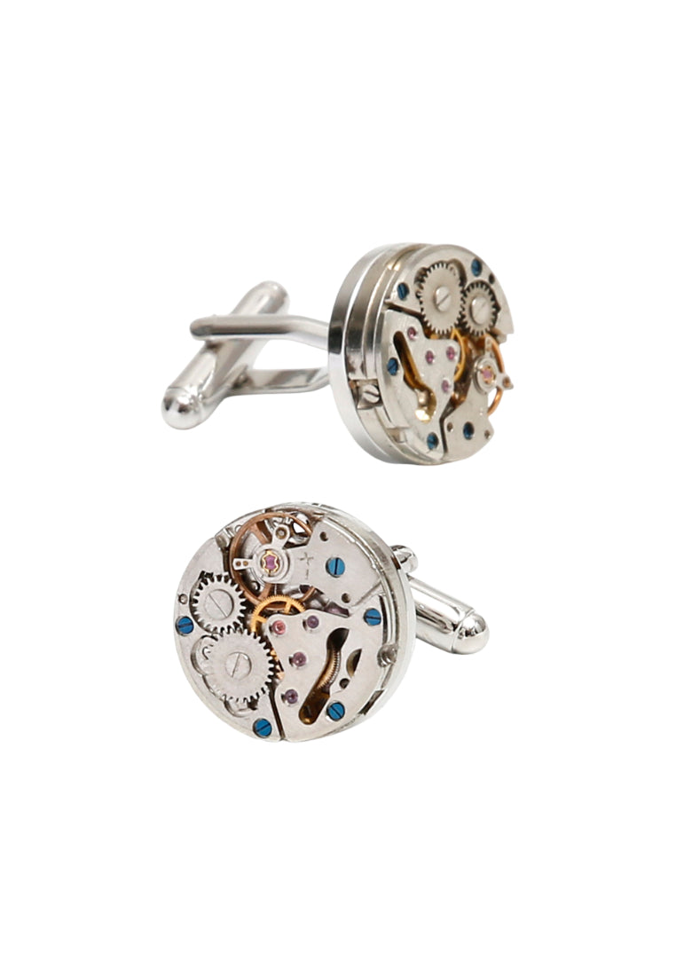 Men's Cufflinks High Quality Gear Round Silver Shirt Button Jewelry Pair