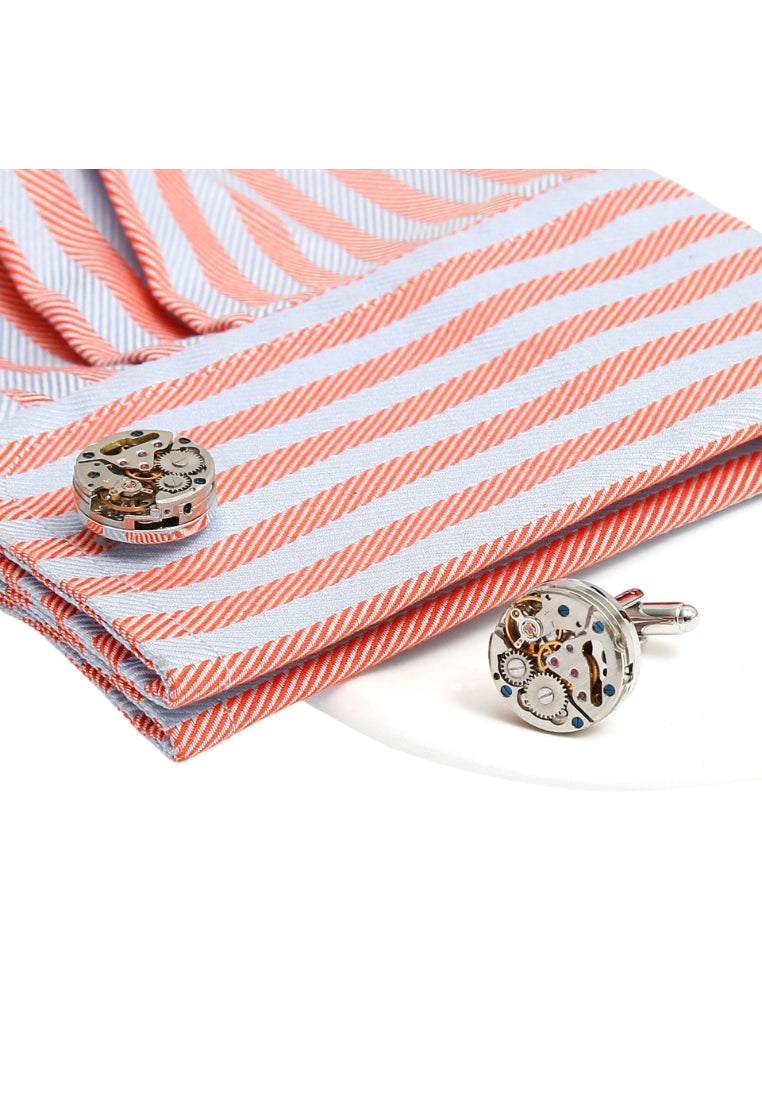 Men's Cufflinks High Quality Gear Round Silver Shirt Button Jewelry Pair