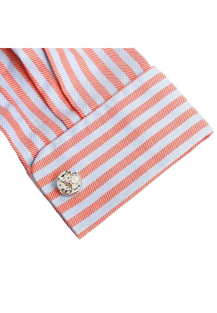 Men's Cufflinks High Quality Gear Round Silver Shirt Button Jewelry Pair