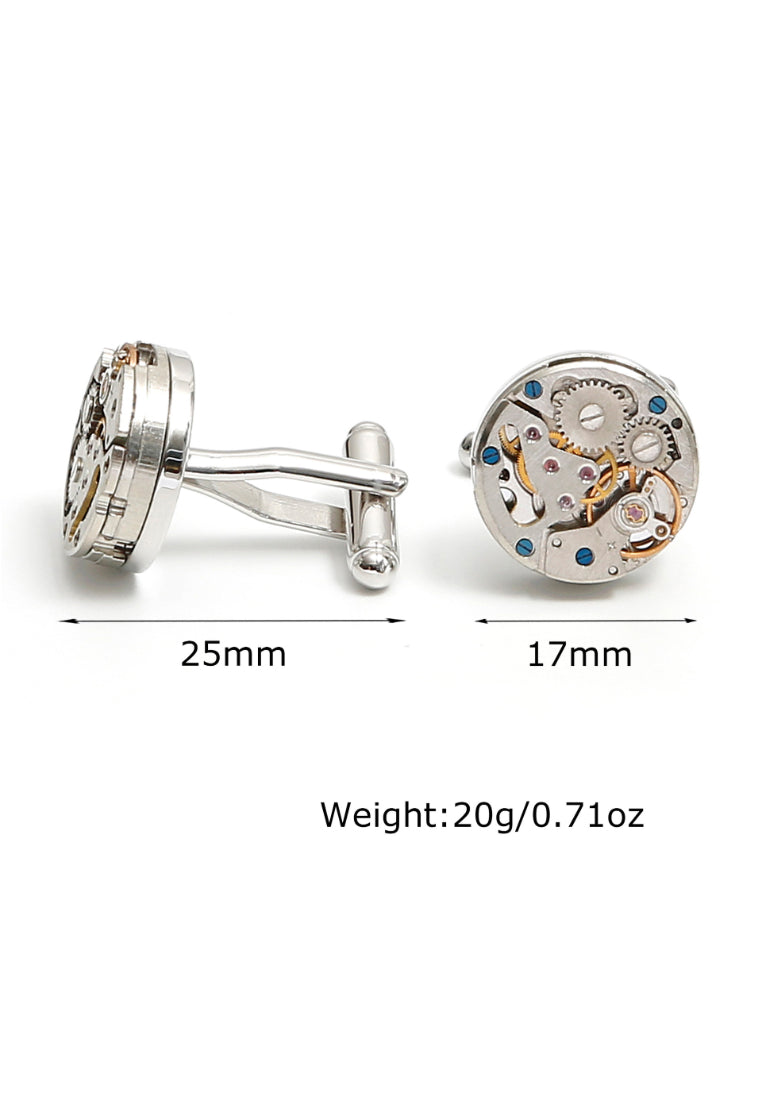 Men's Cufflinks High Quality Gear Round Silver Shirt Button Jewelry Pair