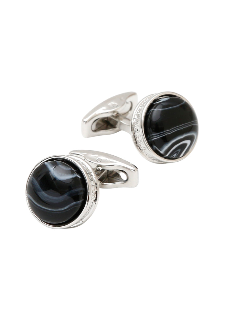 Men's Cufflinks French Inlaid Blue Color Stone Round Silver Shirt Jewelry