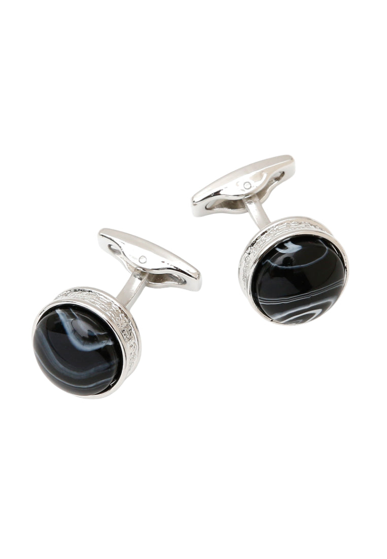 Men's Cufflinks French Inlaid Blue Color Stone Round Silver Shirt Jewelry