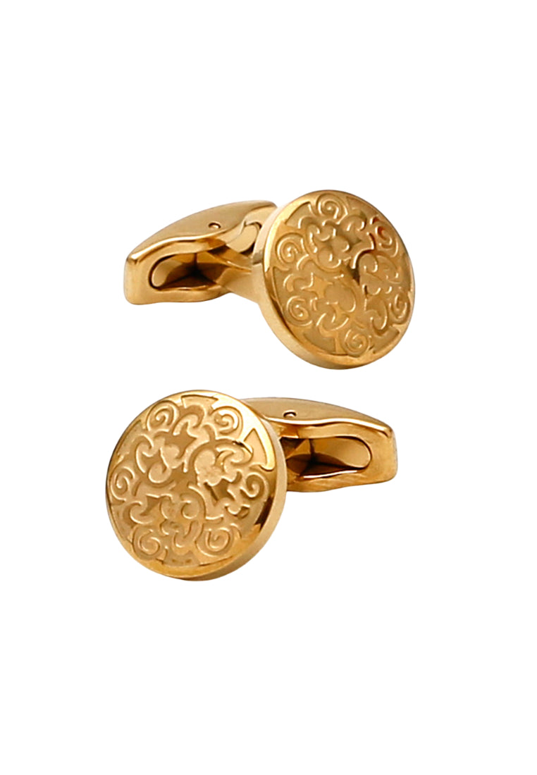 Men's Cufflinks Simple Pattern Stainless Steel Round Gold Jewelry Pair