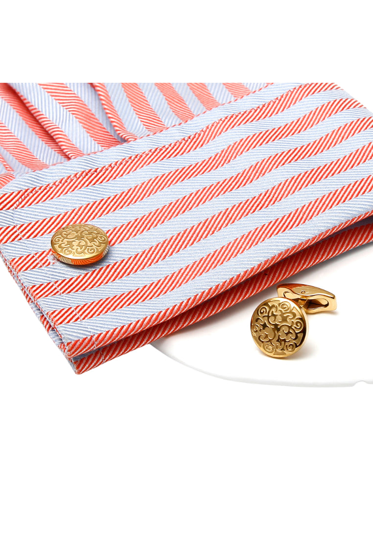 Men's Cufflinks Simple Pattern Stainless Steel Round Gold Jewelry Pair