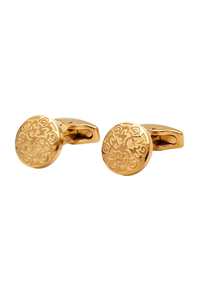 Men's Cufflinks Simple Pattern Stainless Steel Round Gold Jewelry Pair