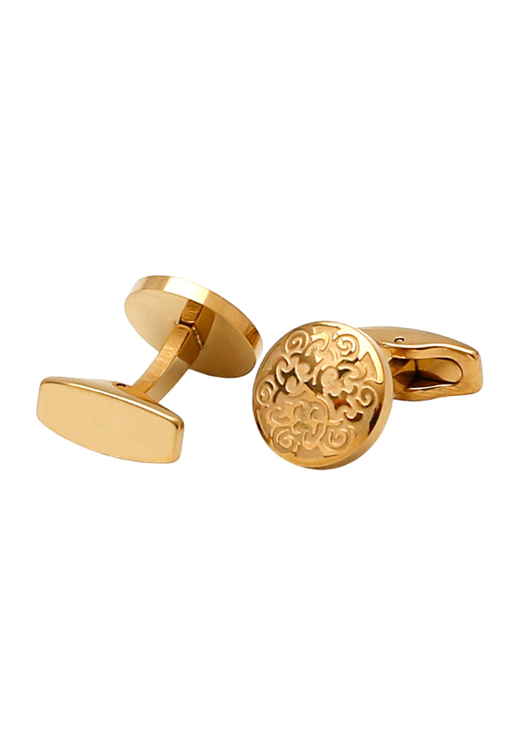 Men's Cufflinks Simple Pattern Stainless Steel Round Gold Jewelry Pair