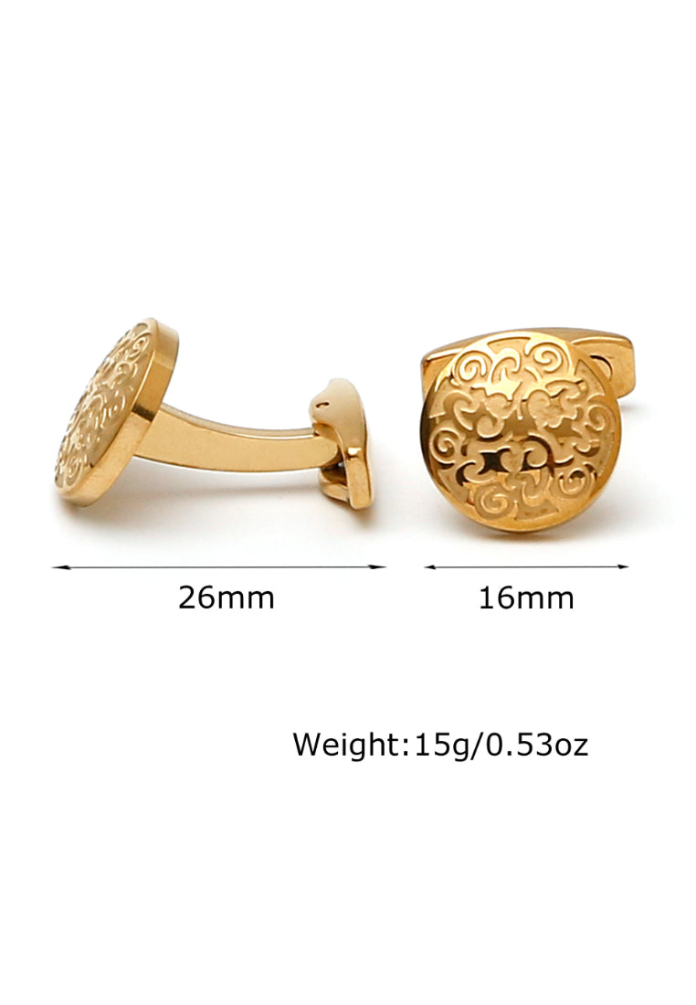 Men's Cufflinks Simple Pattern Stainless Steel Round Gold Jewelry Pair