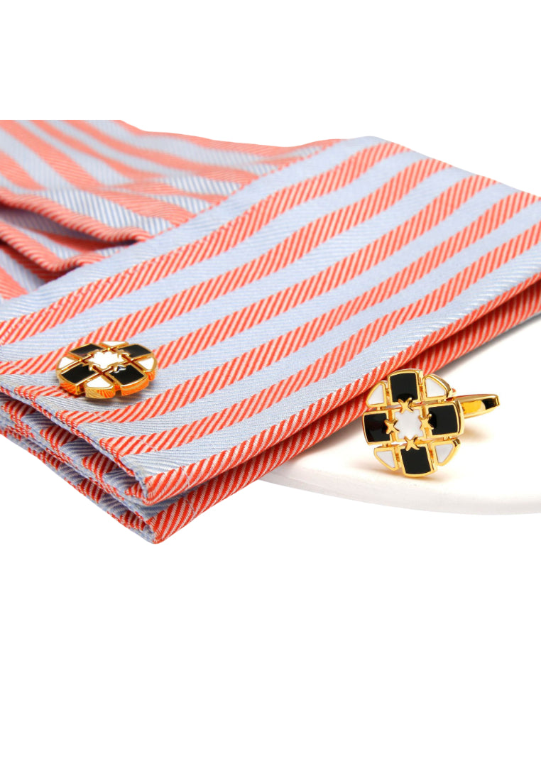 Pair Of Simple Black And White Creative Design Round Gold Copper Men's Cufflinks