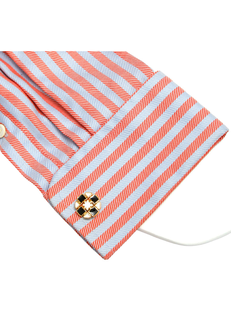 Pair Of Simple Black And White Creative Design Round Gold Copper Men's Cufflinks