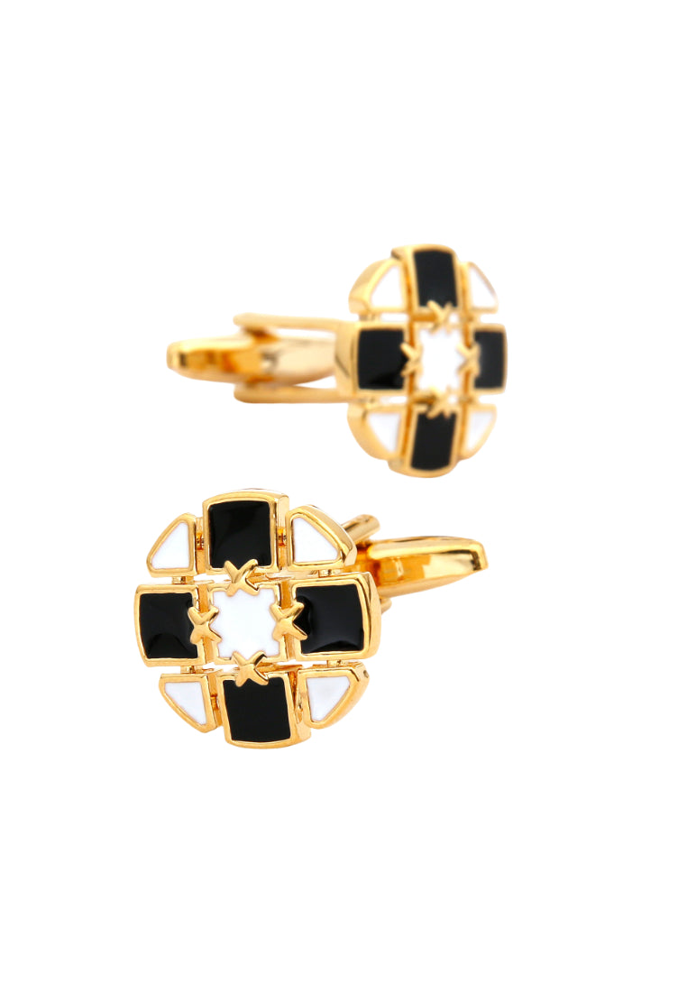 Pair Of Simple Black And White Creative Design Round Gold Copper Men's Cufflinks