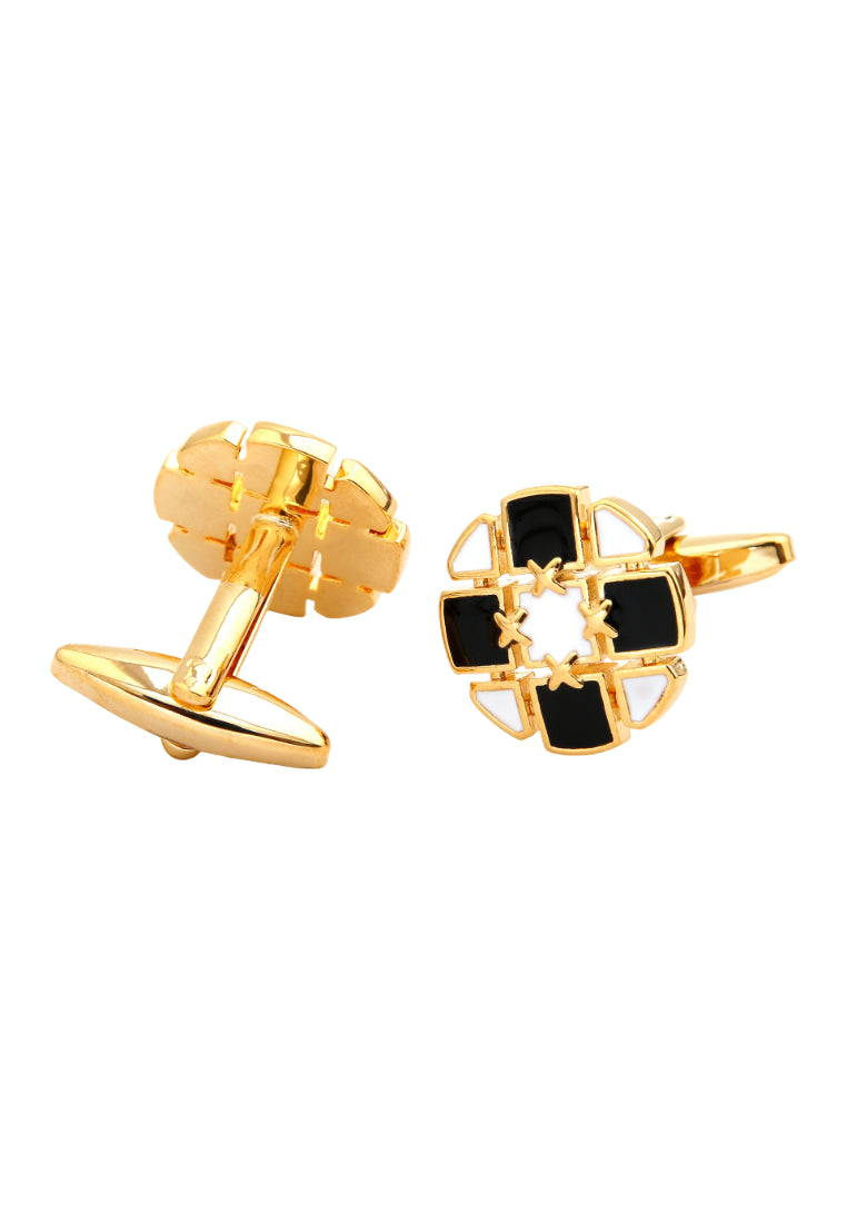 Pair Of Simple Black And White Creative Design Round Gold Copper Men's Cufflinks