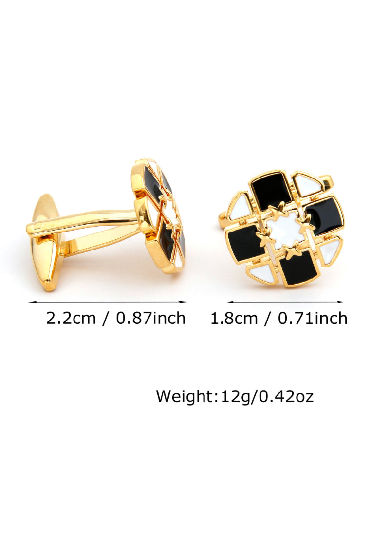 Pair Of Simple Black And White Creative Design Round Gold Copper Men's Cufflinks