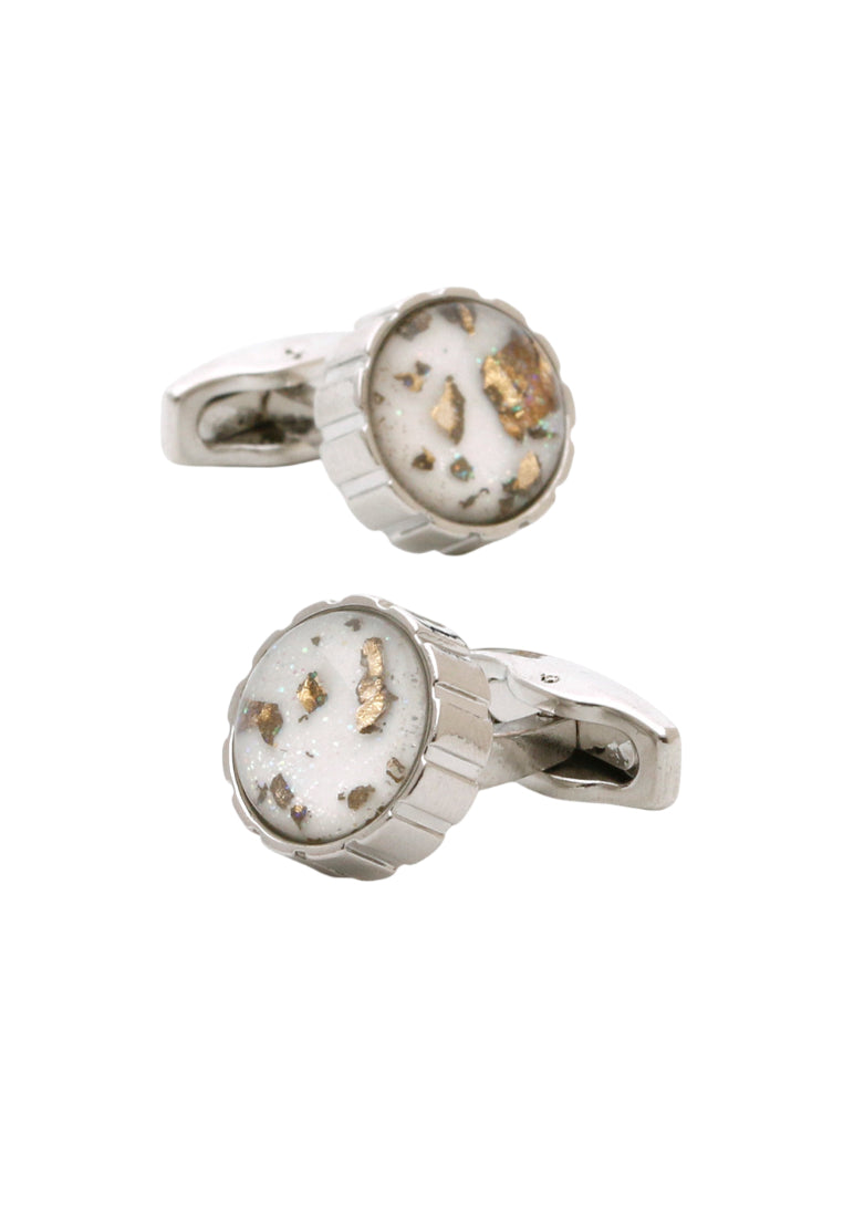 Men's Cufflinks French Inlaid Gold Pattern Silver Round Cuff Nail Buttons