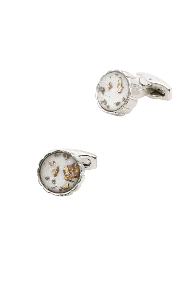 Men's Cufflinks French Inlaid Gold Pattern Silver Round Cuff Nail Buttons