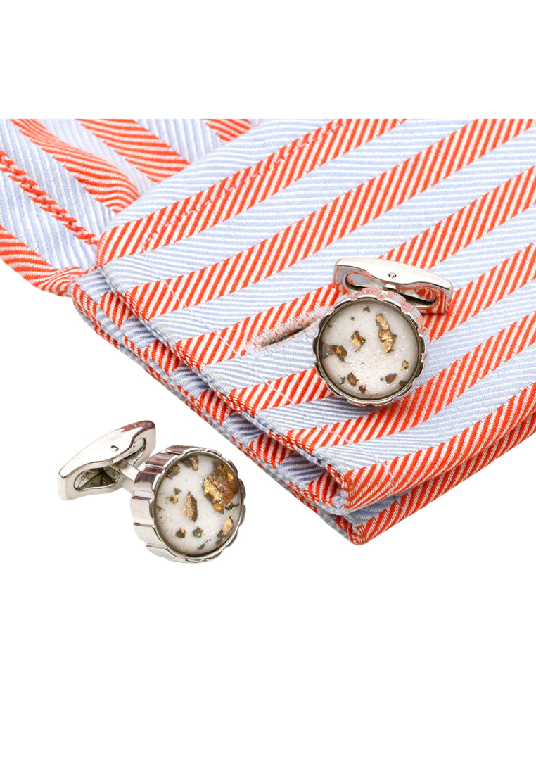 Men's Cufflinks French Inlaid Gold Pattern Silver Round Cuff Nail Buttons