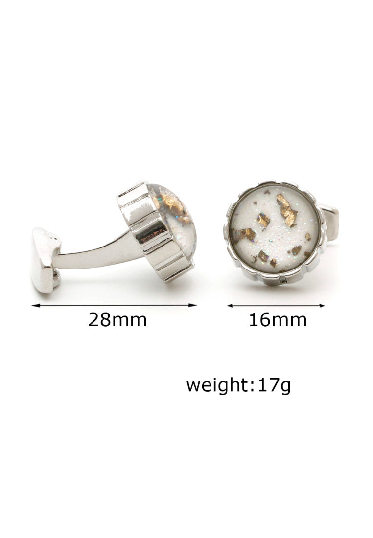 Men's Cufflinks French Inlaid Gold Pattern Silver Round Cuff Nail Buttons