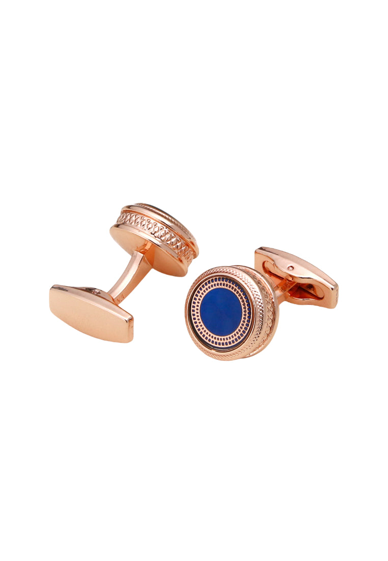 Men's Cufflinks Blue Pattern Rose Gold Round Shirt Accessories Pair