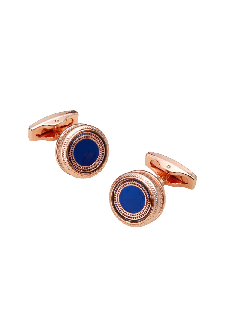 Men's Cufflinks Blue Pattern Rose Gold Round Shirt Accessories Pair