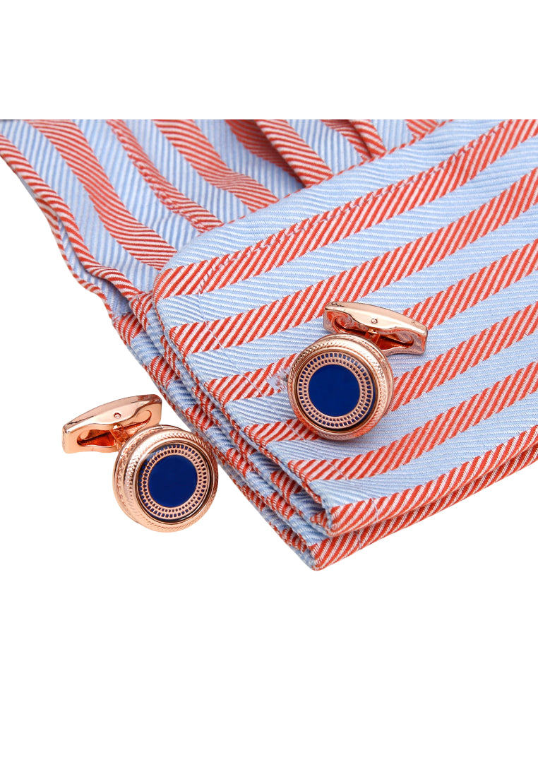 Men's Cufflinks Blue Pattern Rose Gold Round Shirt Accessories Pair