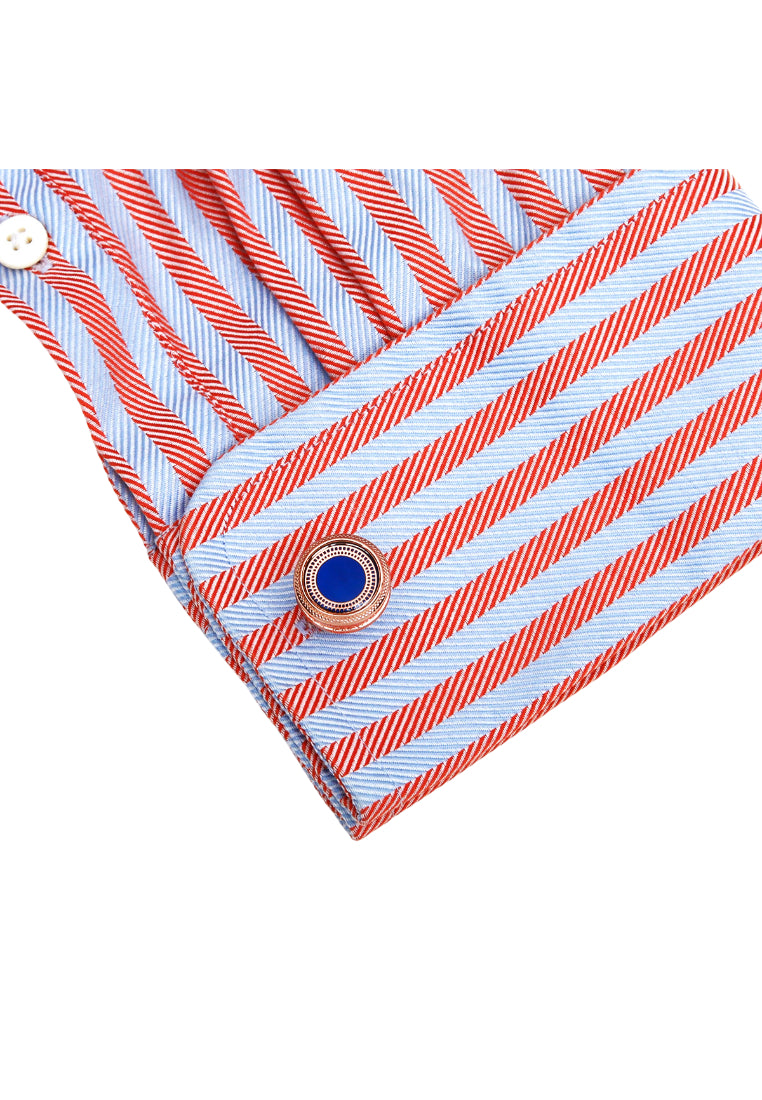 Men's Cufflinks Blue Pattern Rose Gold Round Shirt Accessories Pair