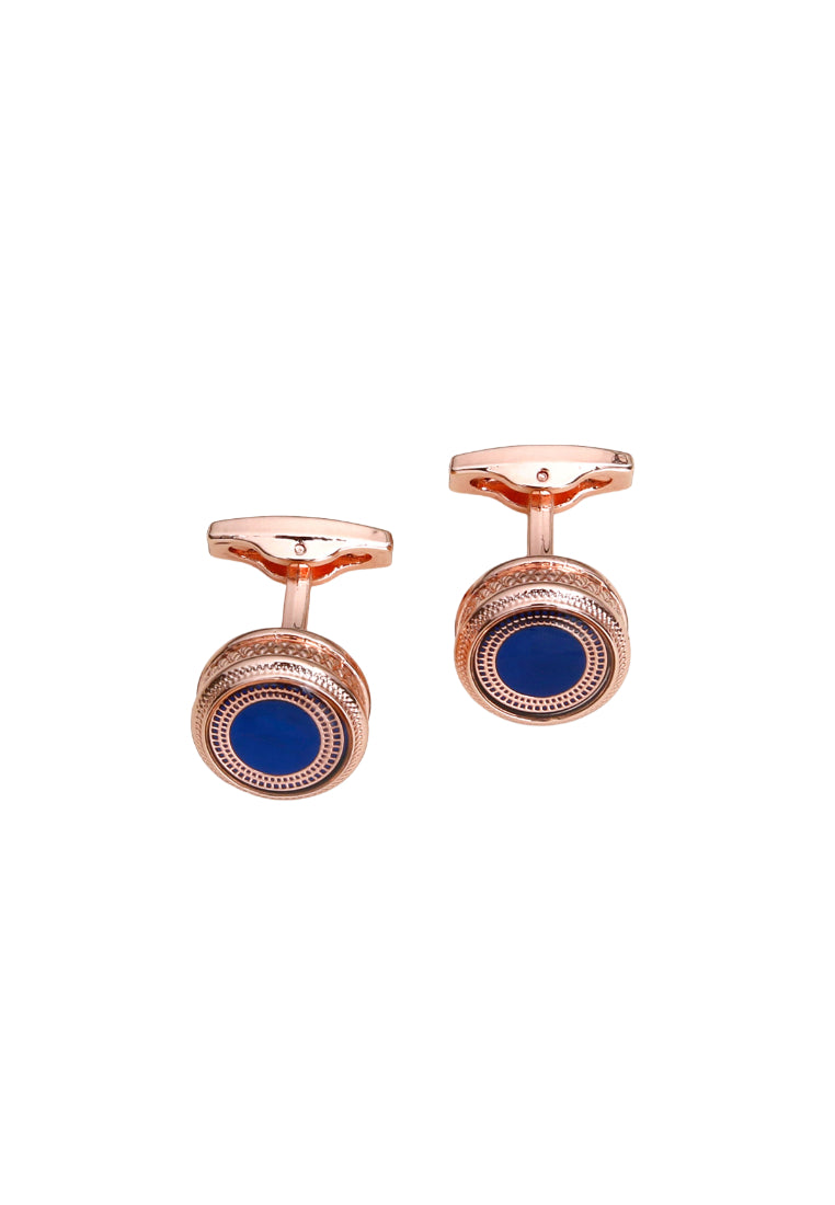 Men's Cufflinks Blue Pattern Rose Gold Round Shirt Accessories Pair