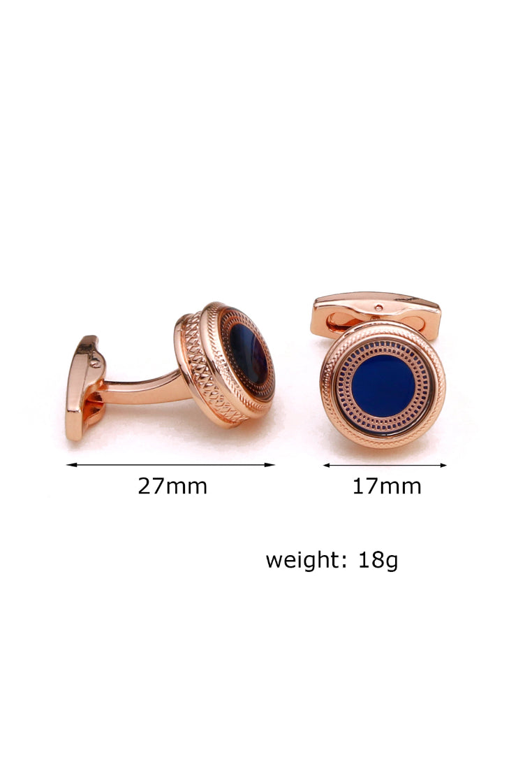 Men's Cufflinks Blue Pattern Rose Gold Round Shirt Accessories Pair