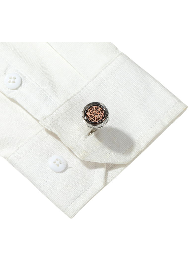 Men's Cufflinks Simple Red Pattern Round Silver Shirt Accessories Pair