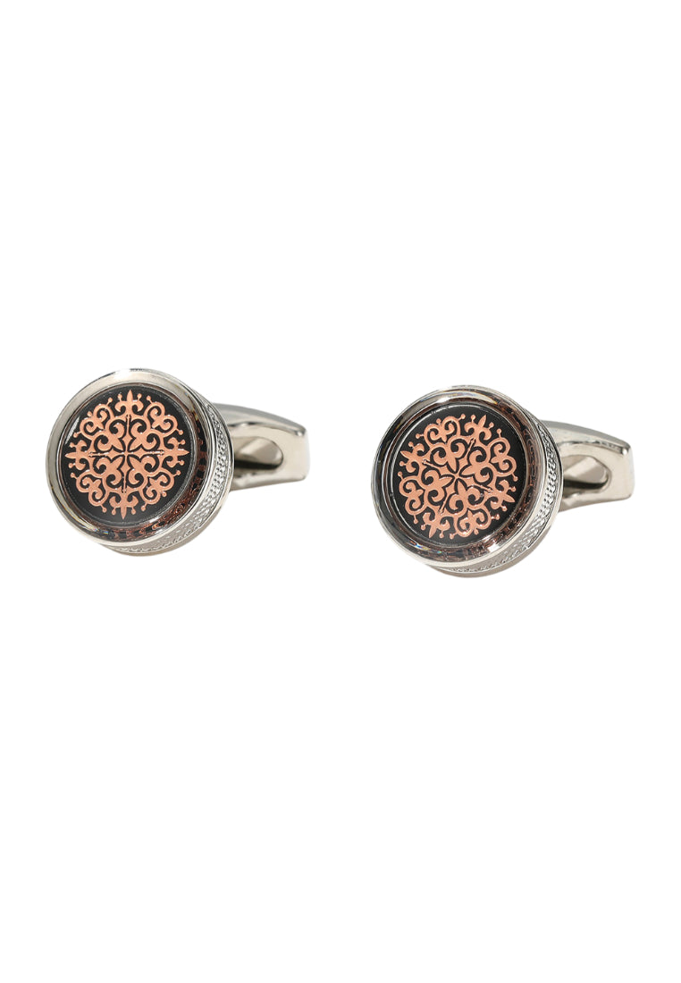 Men's Cufflinks Simple Red Pattern Round Silver Shirt Accessories Pair